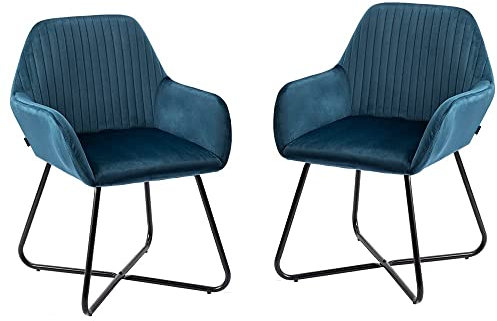 Mingone 2er Set Esszimmerstuhl Retro Samt Küchenstühle Schalenstuhl Stuhl Wohnzimmer Konferenzstuhl Polsterstuhl Sessel mit Armlehne (Blau)