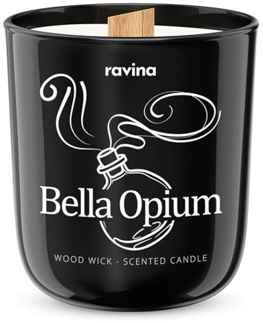 Ravina Soja-Duftkerze - Inspiriert von Bella Opium - Pinker Pfeffer & Birnen-Duft - Elegantes Glasgefäß - Duftkerzen langbrennend - 85x73mm - 175g