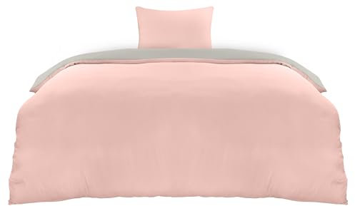 Utopia Bedding Bettwäsche 135x200 Set - Mikrofaser Bettbezug 135x200 cm + 1 Kissenbezug 80x80 cm - Grau/Rosa