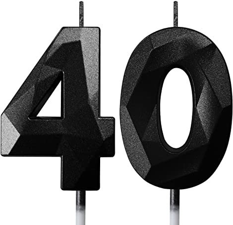 40th Birthday Candles for Cakes Number Candles Black Cake Candles for Anniversary Birthday Party Decorations Cake Toppers 40th Birthday Cake Candles