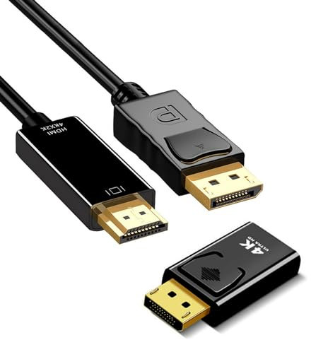 SHUBEIEUMI Adaptateur Displayport vers HDMI, 4K Câble DisplayPort vers HDMI, 1M DP vers HDMI Cable avec Adaptateur, Compatible avec HDTV, HP, moniteur, ordinateur portable, projecteur, bureau, etc.