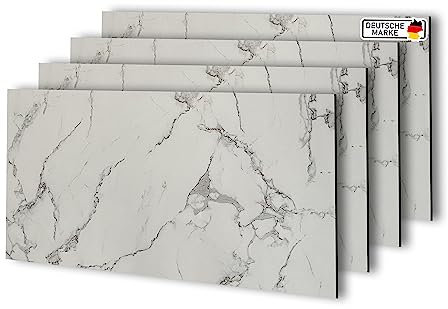 AS Country Stone Wandpaneele in Marmoroptik | 60x120 cm | 4 Stück | PVC Wandverkleidung aus Kunststoffplatten für Küche, Bad & mehr | Küchenrückwand Platte Wandpaneel | Carrara
