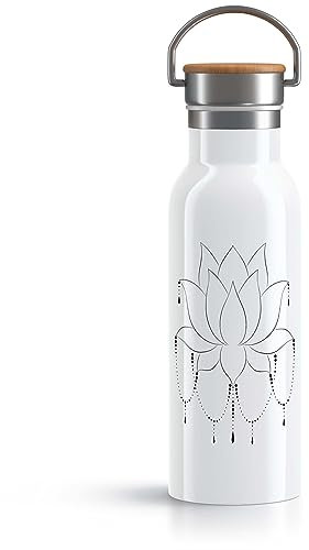 OWLBOOK Lotusblüte Blanko Trinkflasche Yoga Edelstahl Wasserflasche für Frauen Yoga Zubehör Damen - Thermosflasche 600ml nachhaltige Sportflasche auslaufsicher schadstofffrei BPA frei