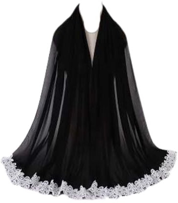 RTB Designs Chiffon Hijab mit Blumenstickerei Spitze | Kopfwickel, Schal, Schal für muslimische Frauen, Schwarz, 15x6.5x0.5 Inches