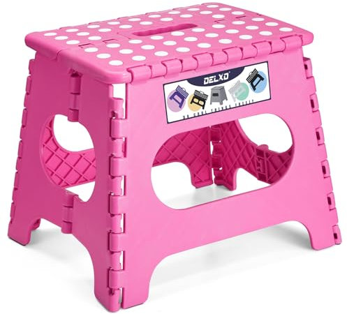 Delxo Marchepied pliable, 27,9 cm, antidérapant, pliable pour enfants et adultes, petit marchepied pliable léger avec poignée pour cuisine et salle de bain, rose, 1 pièce
