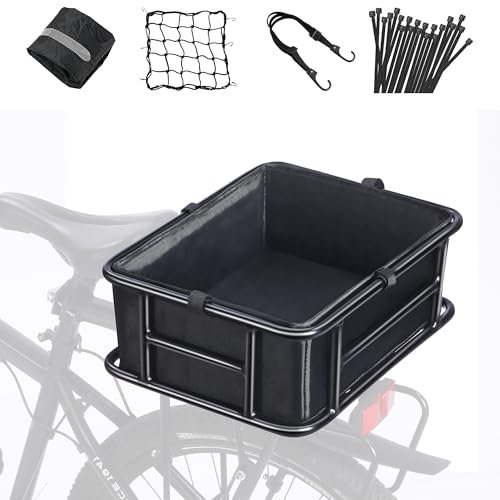 YONTUO Fahrradkorb hinten mit Innenfutter, großer Fahrradkorb mit wasserdichter Abdeckung, Fahrrad-Heckkorb mit Gepäcknetz und elastischem Bungee-Seil für Elektrofahrräder