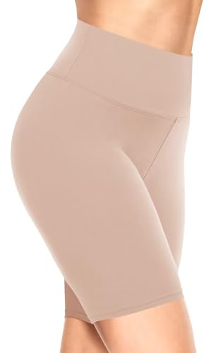 TNNZEET Radlerhose Damen Hohe Taille Kurze Sporthose Blickdicht Shorts für Yoga Gym (Beige,S/M)