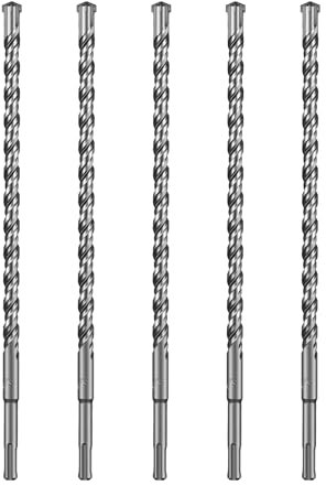 SALI 5PCS SDS Plus Rotary Hammer Drill Bit Concrete Drill Bit Kit Double Thread 4-Cutter Tungsten Carbide Tip Fully Hardened Tool for Concrete, Brick, Cement Walls,Stone 16mm x 350mm Cross Drill Bits