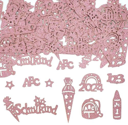 Goldenland 100 Stück Schulkind 2024 Konfetti, Einschulung Konfetti Deko, Tischdeko Schulkind Streudeko, Einschulung Deko Groß, Schulkind Deko für Schulanfang Junge und Mädchen (Rose)