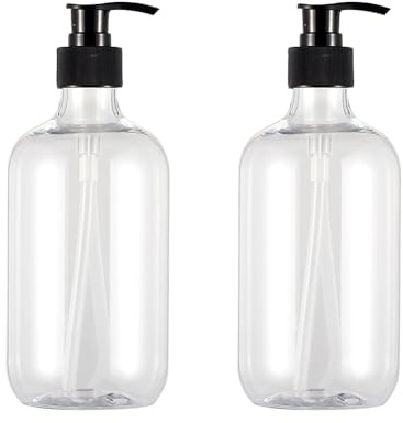 HugeDE 2 Pcs 500ml 16.9oz Clear Plastic Pump Bottles Reusable Empty Lotion Soap Bottles Refillable Lotion Dispensers Travel Shampoo Containers for Essential Oil
