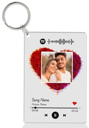 Guerity Porte-clés Musical Personnalisé Avec Cadre Photo et Plaque Spotify | Cadeaux Pour la Saint-Valentin et Anniversaire de Mariage