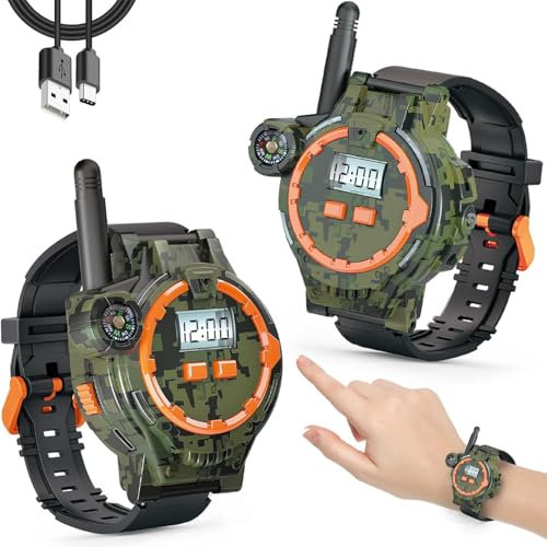 Wiederaufladbare Walkie Talkies für Kinder Radio Walky Talky mit Taschenlampe Kinder Outdoor Spiel Interphone Geschenke für Jungen und Mädchen (2)