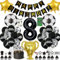 Fussball Luftballon 8 Geburtstag Junge - Fußball Deko Geburtstag Kinder, Happy Birthday Banner Girlande Folienballons Tortendeko, Leuchtende Tattoo Aufkleber, Schwarz Fussball Geburtstagsdeko 8 Jahre