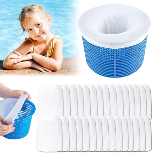 TOPZFL 30 Piezas Calcetines Skimmer Piscina, Filtros Skimmer de Piscinas, Calcetines Skimmer Piscina Malla Nailon Reutilizable, Filtros Piscinas Bolsa para Capturar Hojas, Cabello, Hierba (30)