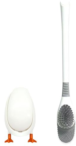 YEJAHY Diving Duck Toilet Brush, Wc BüRstengarnitur, Klobürste Silikon Bathroom Toilet Brush and Holder Set, Kreative Toilettenbürste aus Silikon mit Aufbewahrung (Weiß)