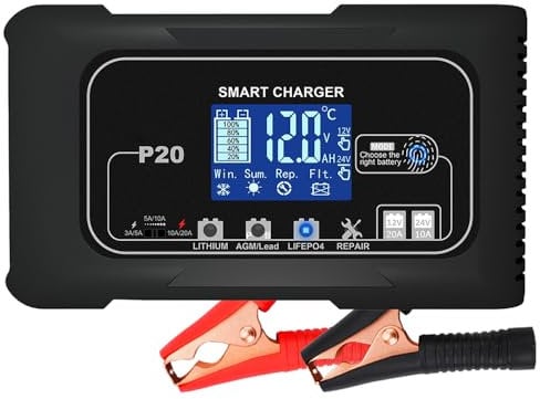 20A Car Battery Charger 12V,Battery Maintainer with LCD Screen,Trickle Charger and Battery Desulfator with LCD Screen for Boat,SUV,Motorcycle/LITHIUM,LiFePO4 and Lead-Acid(AGM,GEL,MF,EFB,SLA,WET)