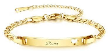 PiercingJak Freundschaftsarmband mit Gravur Damen Edelstahl Armband Herz Armkette Freundschaftsarmbänder Freundschaft Personalisierte Geschenke für Beste Freundin Freunde, Gold