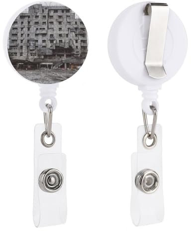 Jigsaw Style Building Retractable ID Badge Holder Badge Reels with Clip Heavy Duty Carabiner Name Card Holder for Keychain Office Worker Doctor Nurse