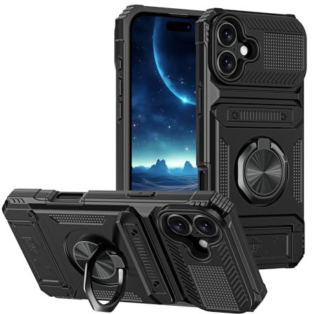 Vofolen für iPhone 15 Hülle mit Kartenfach Wallet [2 Karten speichern] Fingerringhalter Kickstand Militärstandard Stoßfest iPhone 15 Case Heavy Duty Schutzhülle Hülle für iPhone 15 6.1 Zoll-Schwarz