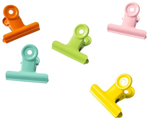POERMA 25 Stück Bulldog Clips,51mm 5 Farben Metall Klammern Klein Büroklammern für Papier, Kaffee, Lebensmittel und Brottüten, Küche und Büro