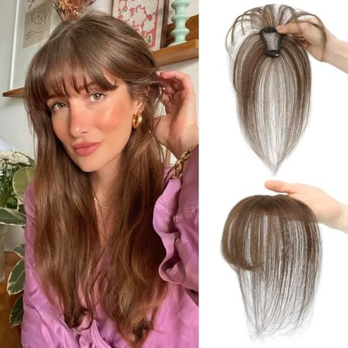 Pony Haarteil, Haarteile Echthaar, Echthaar Clip in Bangs, One Piece Clip in Pony, Extensions Natürliche Bangs, Pony Extension Echthaar für Damen, A, braun