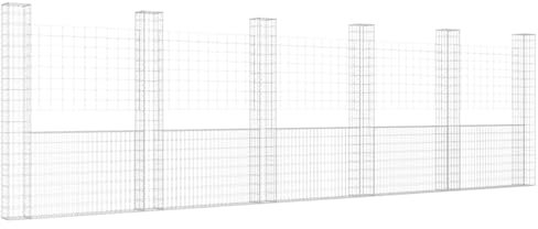 IKAYAA Gabionen Zaun U-Form mit 6 Säulen Steingabionen Steinkorb Gabionenwand Gabionenkörbe Gabionengitter Drahtkorb Steingabionen 620x20x200 cm