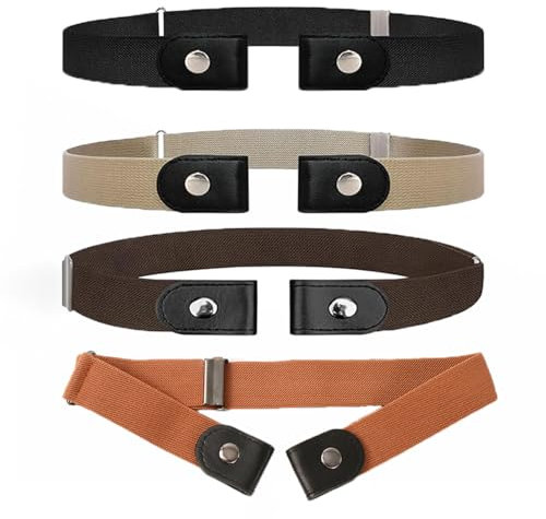 Nokwocy Confezione da 4 cinture per bambini, senza fibbia, cintura regolabile per bambini, cintura elastica per ragazzi e ragazze, cintura sportiva per adolescenti, Colori misti., Taglia unica