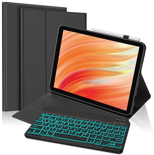 Custodia con Tastiera Retroilluminata Italiana per Fire Kindle HD 10 10.1, Tastiera Bluetooth Magnetica Staccabile, Compatibile con Fire HD 10, Design Sottile Slim Cover,Con Slot per Pencil, Nero