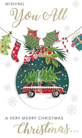 Embellished Wish You All Merry Christmas Champagne Hand-Finished Christmas Card XCDC453