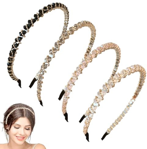 Serre-Têtes à Strass Double Bandeaux de Cheveux en Cristal Diamant Imitation Bandeau de Cheveux en Cristal pour Femmes et Filles 4 Pièces,serre tete fille,serre tete femme,(Couleurs Mélangées)