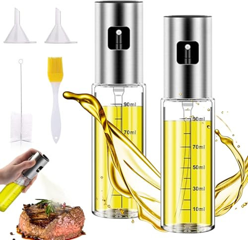 2 Pièces Spray Huile Cuisine Air Fryer, Spray Huile d'Olive, Spray Pour Huile De Cuisine, Avec Échelle Avec Brosse,Entonnoir,Anti-Fuite Distributeur,Spray Bouteille Pour Griller,Salades,Fourm