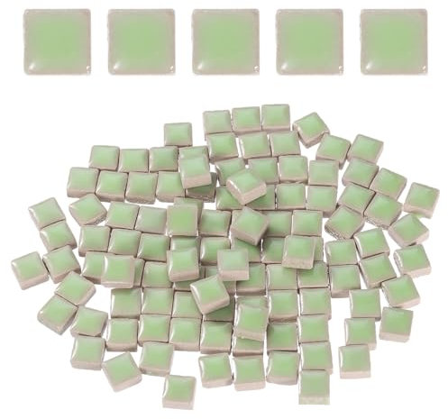sourcing map 100g Square Mosaic Tiles, Colorful Ceramic Mosaic Tiles for Crafts Bulk Mosaic Supplies for Home Decoration Art Crafts DIY Projects, 0.4 x 0.4Inch, Grass Green