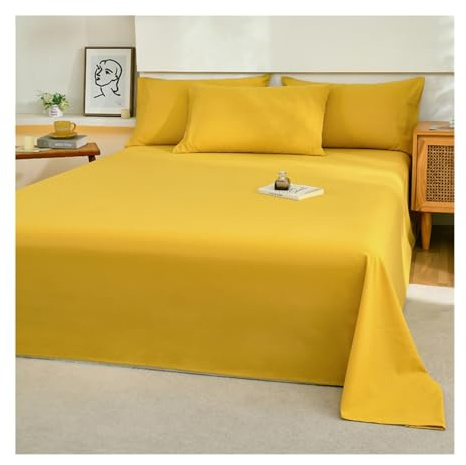 Betttuch ohne Gummizug Bed Sheets Betttuch ohne Gummi und Laken Bedsheets 100% Gewaschene Baumwolllaken Weiches und Atmungsaktives(Yellow,160x230cm)