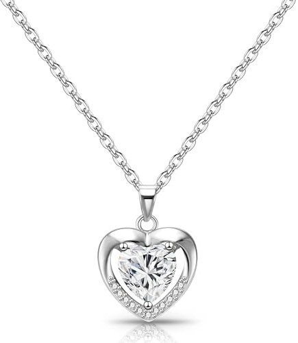 ALEXCRAFT Glitzer Kette Silber 925 Damen mit Silber Anhänger Herz Zirkonia Halskette Modeschmuck für Sie Frauen Freundin Mama Kette Länge 45+5cm