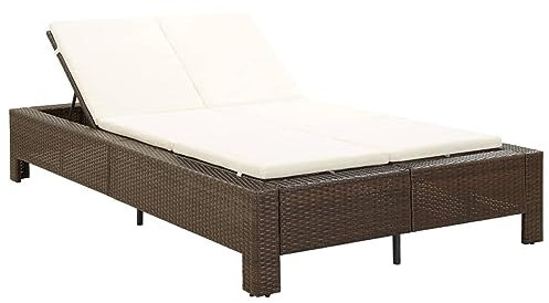Xichuzi 2-Personen-Sonnenliege mit Auflage Braun Poly Rattan, Gartenliege, Liegestuhl, Sonnenstuhl, Sonneninsel Outdoor, Liegen, Gartenmöbel, Bäderliege, Relaxliege - 46239