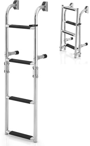 SOARS Echelle Bateau, Echelle Pliable à 4 Marches Antidérapantes en PVC, Matériau en INOX, Charge Maximale 200 KG, pour Piscine, Bateau, Yacht, Ponton (27,5 X 13 X 90 CM-Style D)