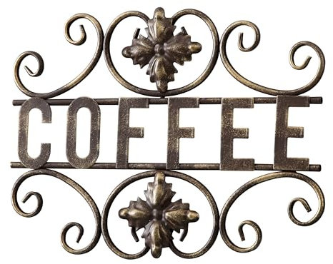 Decorative Wrought Iron Coffee Sign, Wall Hanging (Copper)