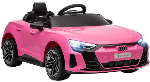 HOMCOM Kinder Elektroauto 12V Kinderauto mit 2,4 GHz Fernbedienung, 2 Motor, Kinderfahrzeug mit Hupe, LED, Musik, Sanftstart, Elektrofahrzeug mit Hilfsrad, für 3-5 Jahre Kinder, Rosa