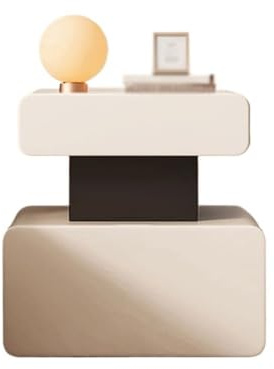 guiling-1986 Nachttisch Nachttisch Kleines Schlafzimmer-Aufbewahrungsmöbel Doppelschublade Leder-Aufbewahrungs-Sideboard Weiß Holz Nachtkonsole(Klein)