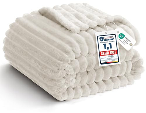 WAVVE Kuscheldecke Flauschig Decke Extra Groß 230x270cm - Weiche Flanell Fleecedecke, Sofadecke & Couchdecke, Warme Korddecke für Wohnzimmer Deko, Sofaüberwurf Tagesdecke, 270 x 230 cm, Beige