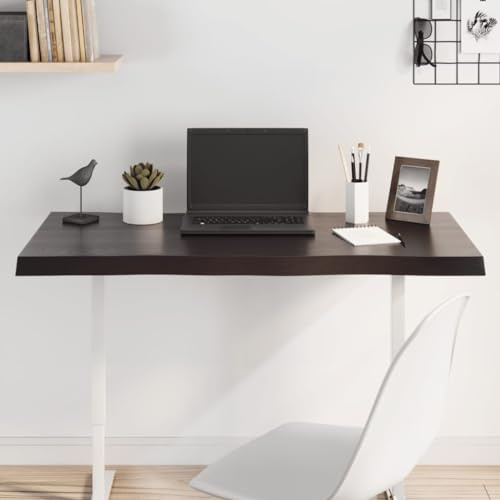 QJBSAVVA Tischplatte 100x60cm Dunkelbraun Massiv Eiche Massivholzplatte mit Baumkante und dunkler Lasur, für Küche Büro Garten Bistrotisch Outdoor und Indoor