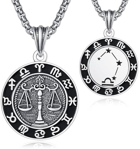 KINGWHYTE 12 Sternzeichen Anhänger Kette für Herren 925 Sterling Silber Konstellation Kette 22mm Astrologie Horoskop Anhänger Runde Tierkreiszeichen Halskette Sternbilder Schmuck Geschenke für Männer