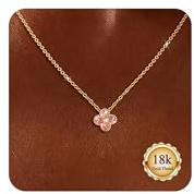 Astravia Birthstone Gold Necklace for Women Girls 18K Gold Plated Four Leaf Clover Pendant Necklace with Zircon, Non-Tarnish Dainty Gold Choker Jewellery Birthday Gift for Women