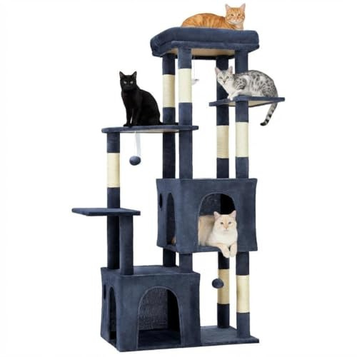 GarveeHome Heavy-Duty Multi-Level Cat Tree Tower for Large Cats & Maine Coons – Jumbo Perch, 2 Spacious Condos, Durable Natural Sisal Posts, Hanging Toys, Stable Modern Cat Playground –