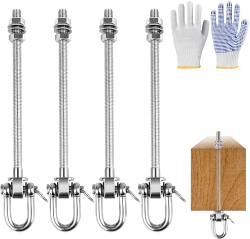 Shulltji 4er Schaukelhaken, M10 x 22,9 cm Hochleistungs Robuste Edelstahl-Schaukelaufhänger mit Kugellagern Schaukel Hardware für Holz und Metallbalken von Hängematten Yoga Verandaschaukeln