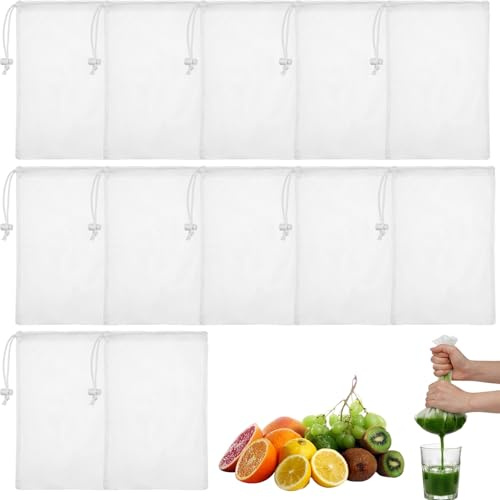 12PCS Drawstring Filter Bags, Reusable Straining Bag, Nut Milk Bag, Juice Strainer and Straining Bag, Cheesecloth for Straining for Cooking, Jam Making, Yogurt, Nut Milk, Food Straining