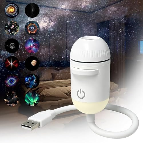 LEEWENYAN Galaxy Projector, 2-in-1 Galaxy Projector Night Light, USB Star Projector with 12 Projection Films, 360° Adjustable Ceiling Projector, Space Projector Bedroom Decor Gifts for Kids Adults