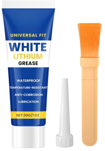 White Lithium Grease - Lubricant Lithium Grease Tube with Brush - Multi-Purpose Bearing, Marine and Silicone Grease Alternative Lubricant for Hinges, Gears, Tracks, Car Door, Garage, Workshop DIY Tool