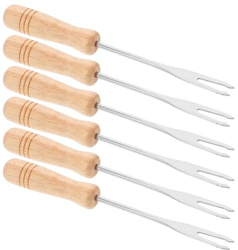 LIFKICH Set de Fourchettes à Mélanger Manche en Bois Lot de 6 en Acier Inoxydable Fourchettes Antidérapantes pour Fondue au Fromage et Chocolat, pour Barbecues en Plein Air