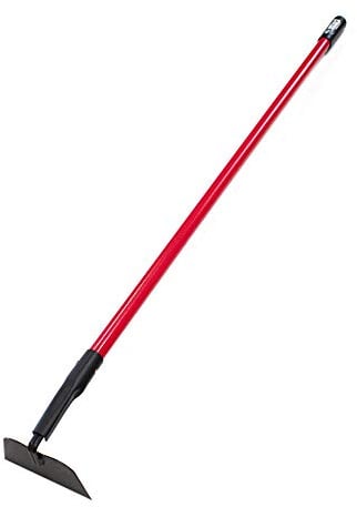 BULLY TOOLS 12-Gauge Garden Hoe for Gardening, Heavy Duty Draw Hoe for Weeding, Cultivating and Turning Soil, 58 Fiberglass Long Handle Weed Puller Tool, Garden Tools 100% Made in USA